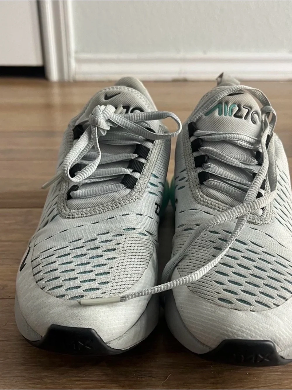 Nike White Sneakers with Teal Heel Air Unit
